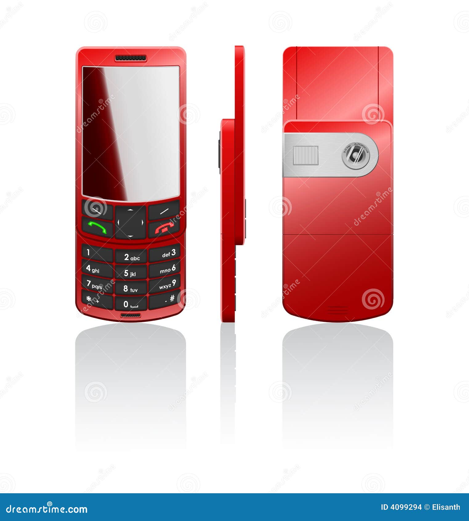 Vector photorealistic illustration of a red cellphone-slider, open