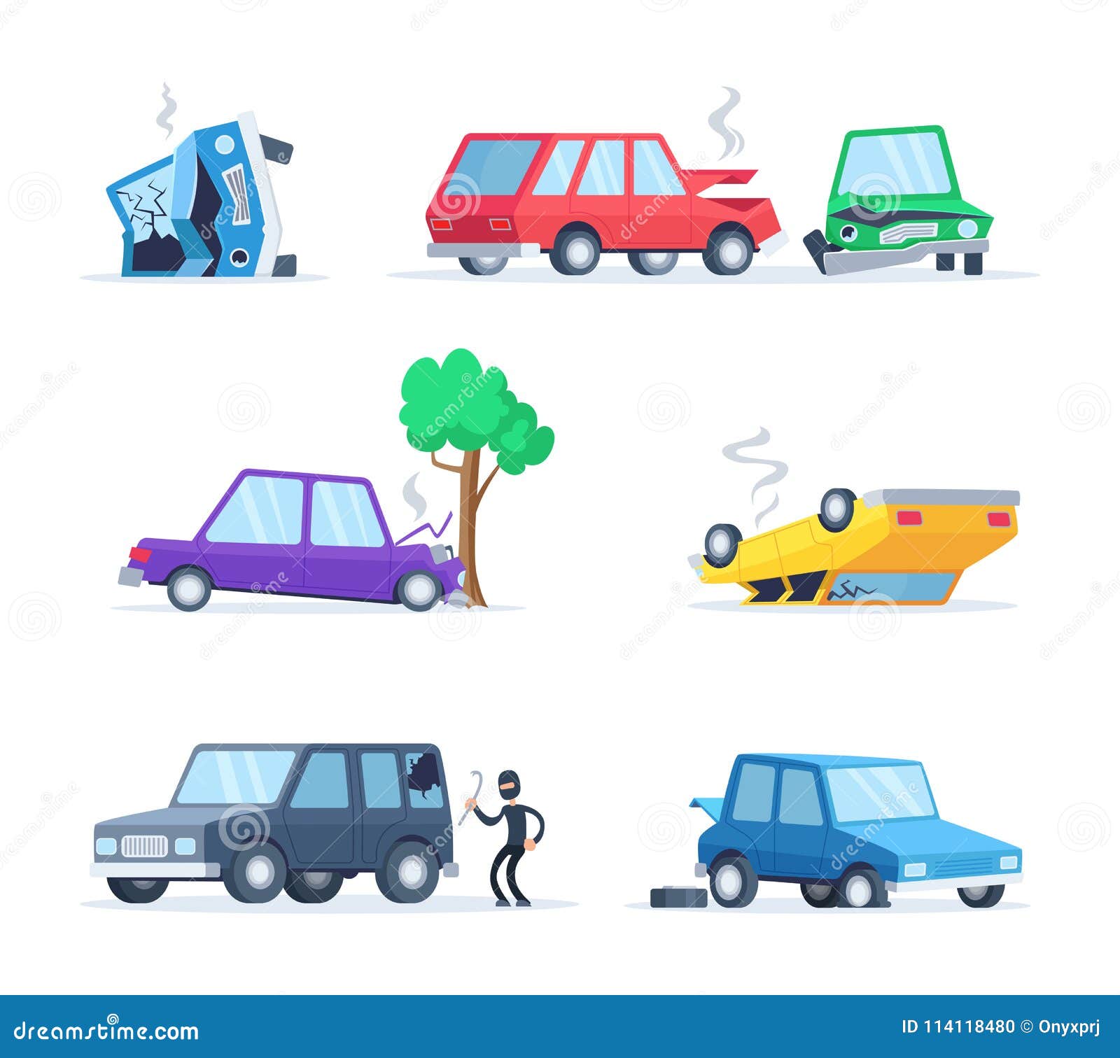 Vector Pictures Set of Different Accidents on the Road. Big Damage of Cars  Stock Vector - Illustration of drive, fatal: 114118480