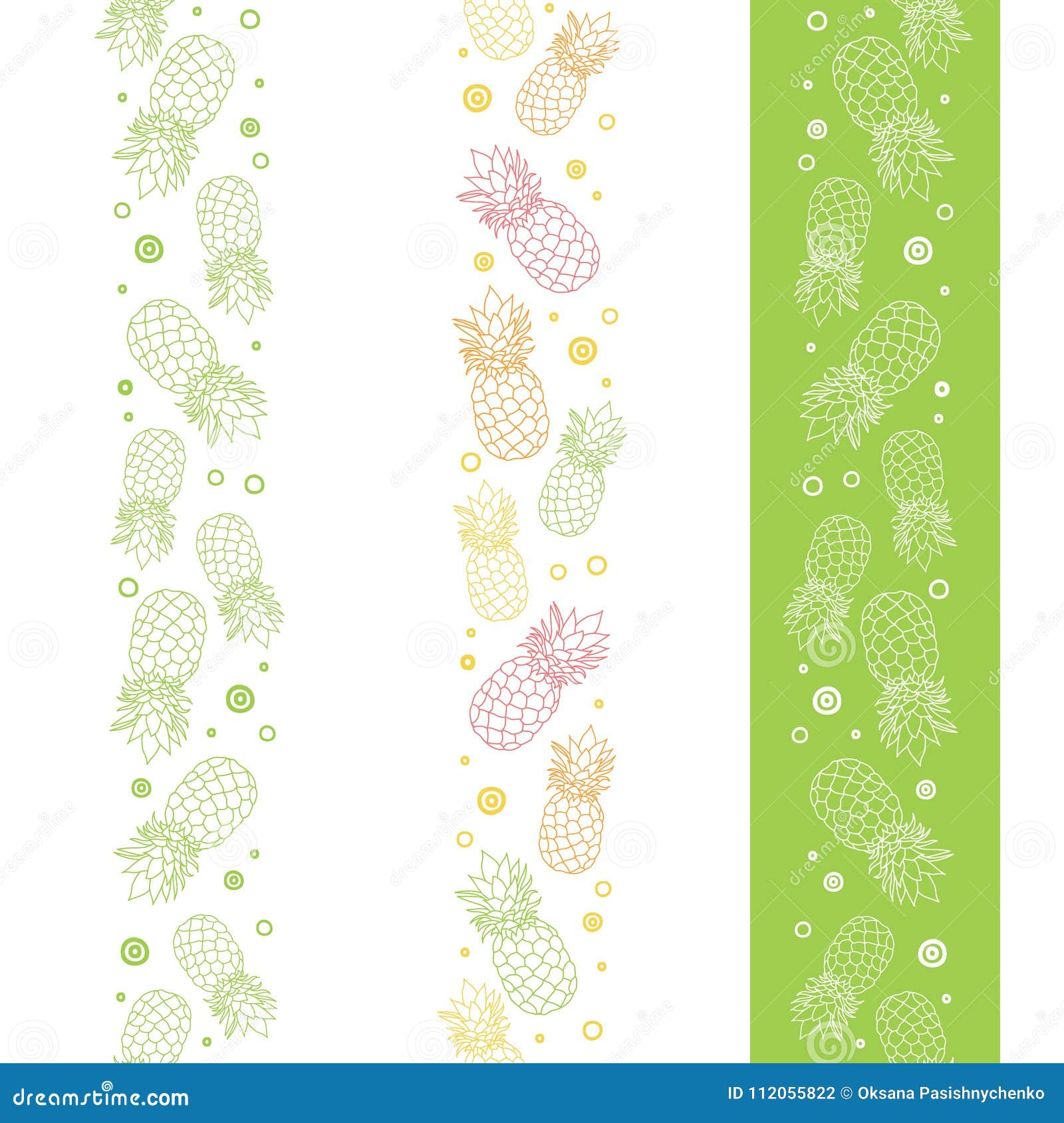 Vector Pineapples Vertical Seamless Repeat Pattern Borders. Summer