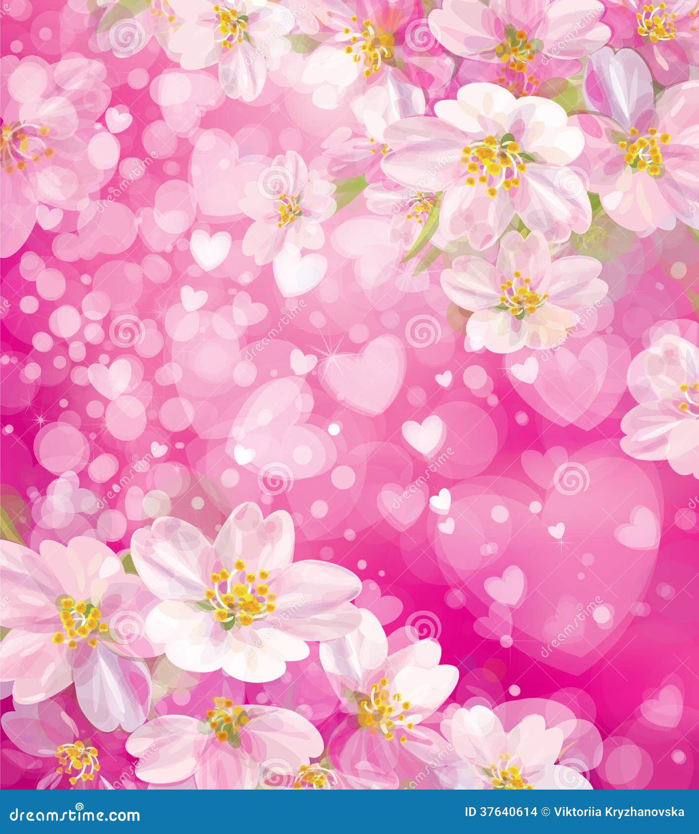 Vector Pink Background With Hearts And Flowers. Stock ...