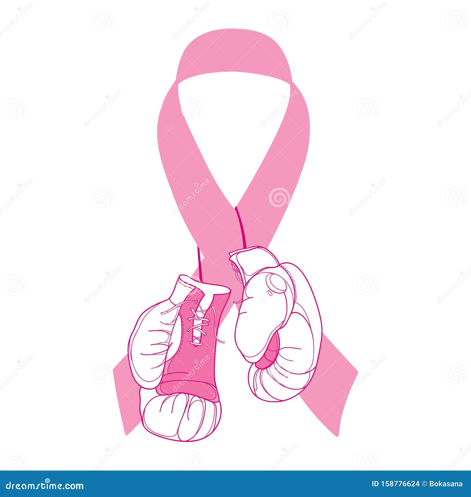  pink ribbon with fighting boxing gloves  on white background.  with gloves and ribbon.