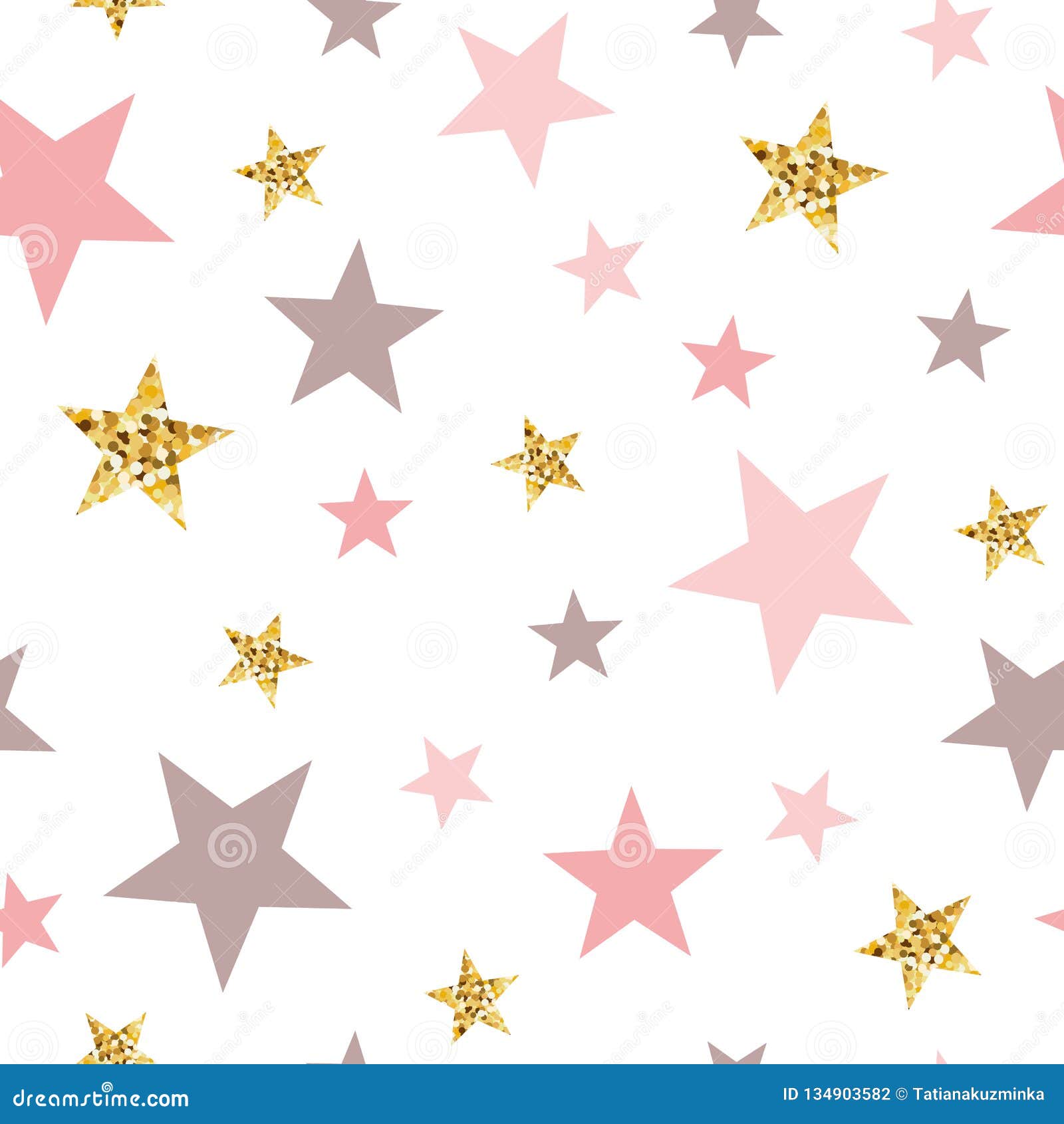 Vector Pink Seamless Pattern Gold Glitter Stars Pink For Christmas