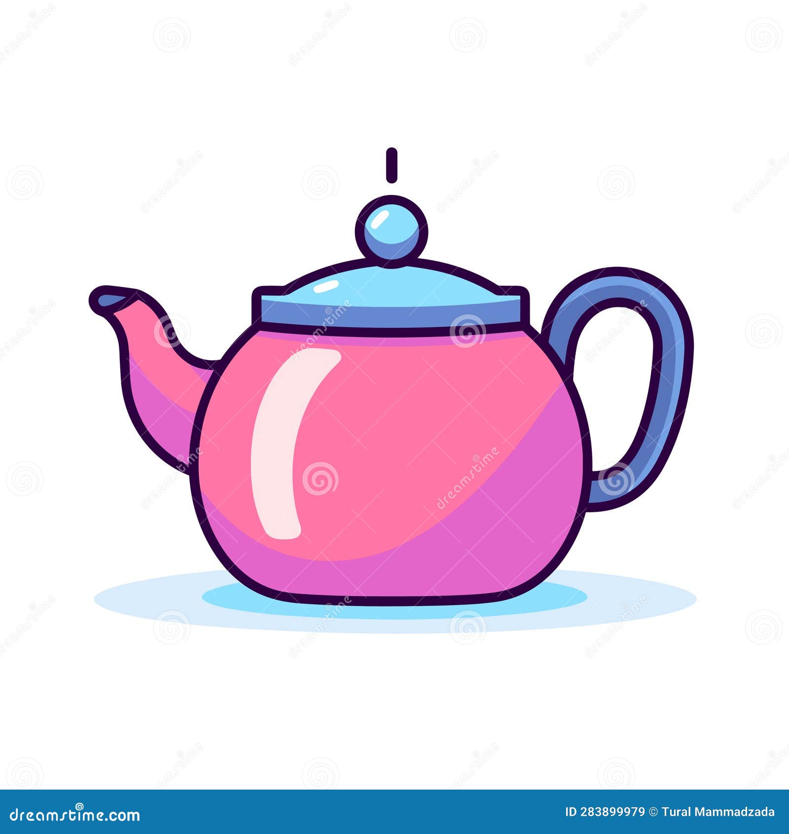 Vector of a Pink Teapot with a Blue Lid, a Vector Flat Icon Stock