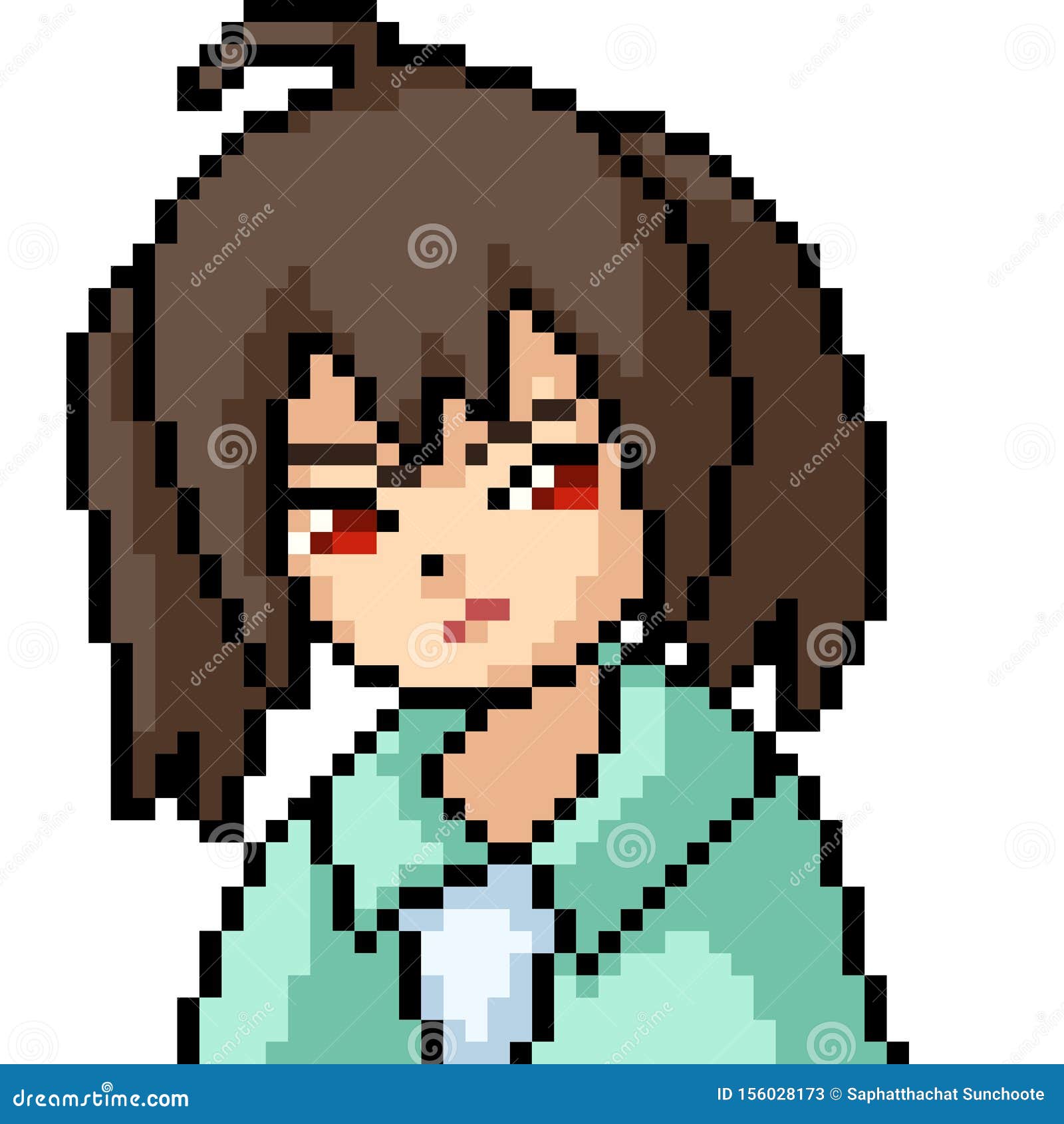 vector pixel art anime girl isolated cartoon