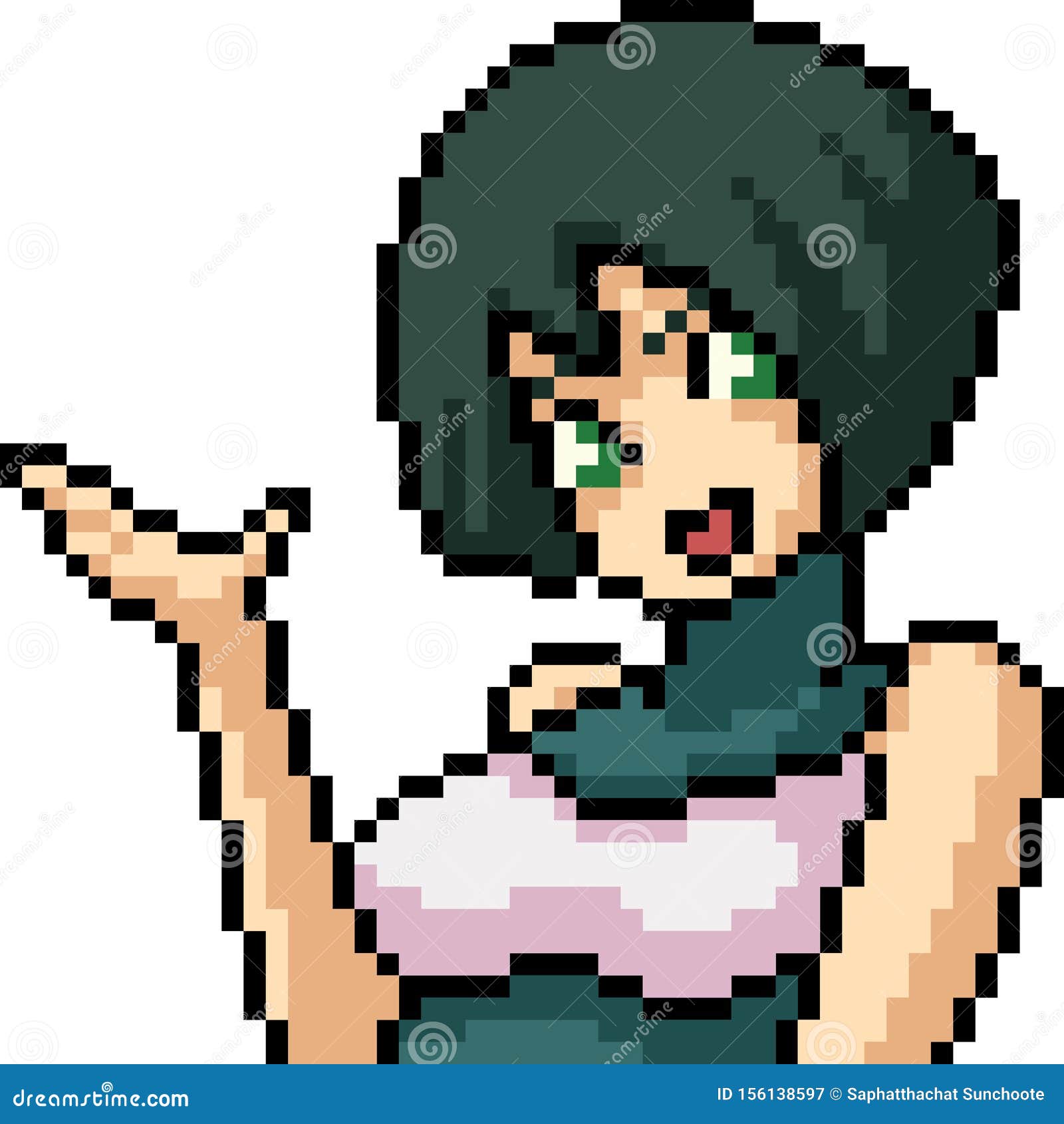 vector pixel art anime girl isolated cartoon Stock Vector Image