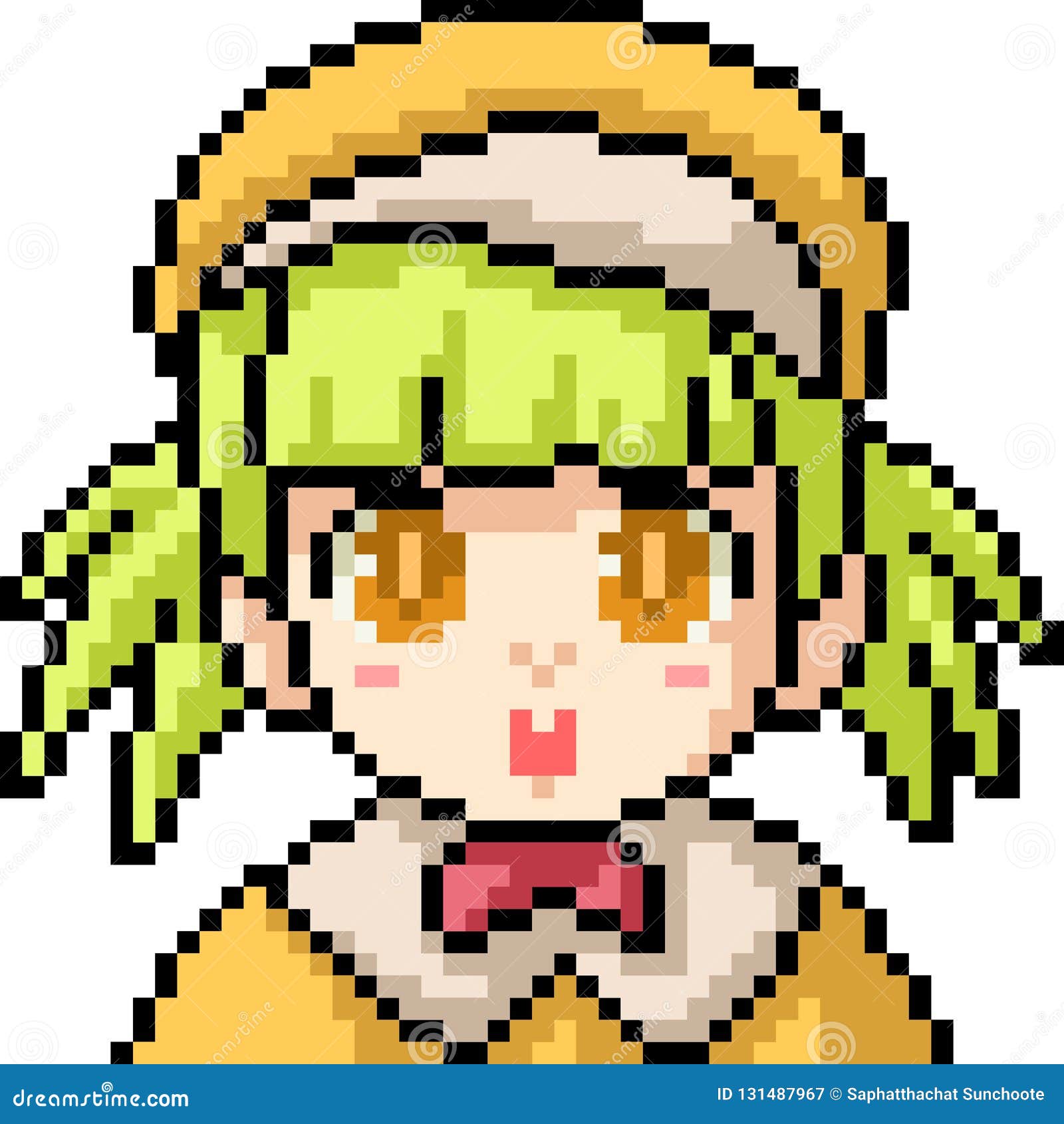 vector pixel art anime girl isolated cartoon