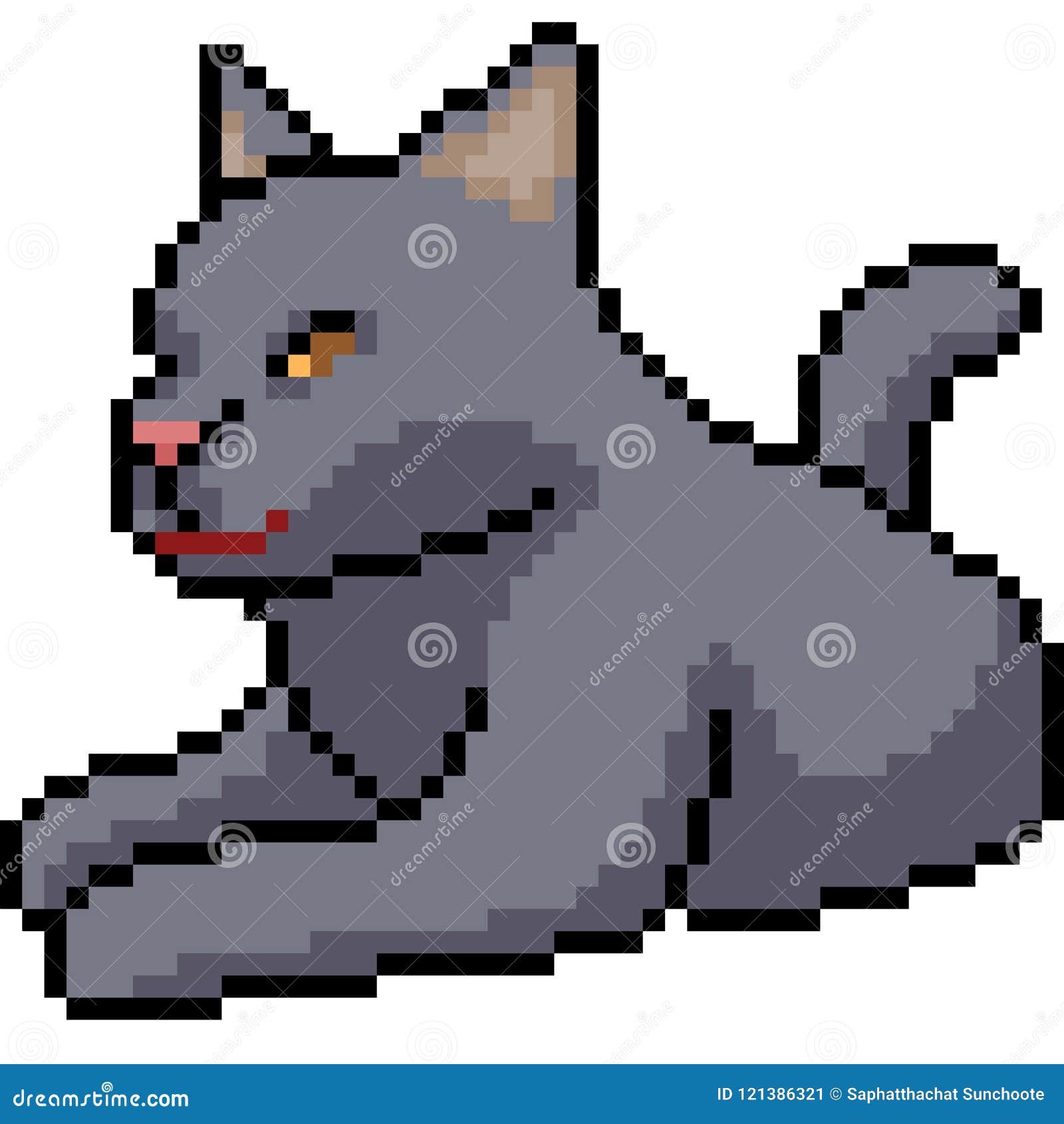 Vector pixel art black cat stock vector. Illustration of lying - 121386321
