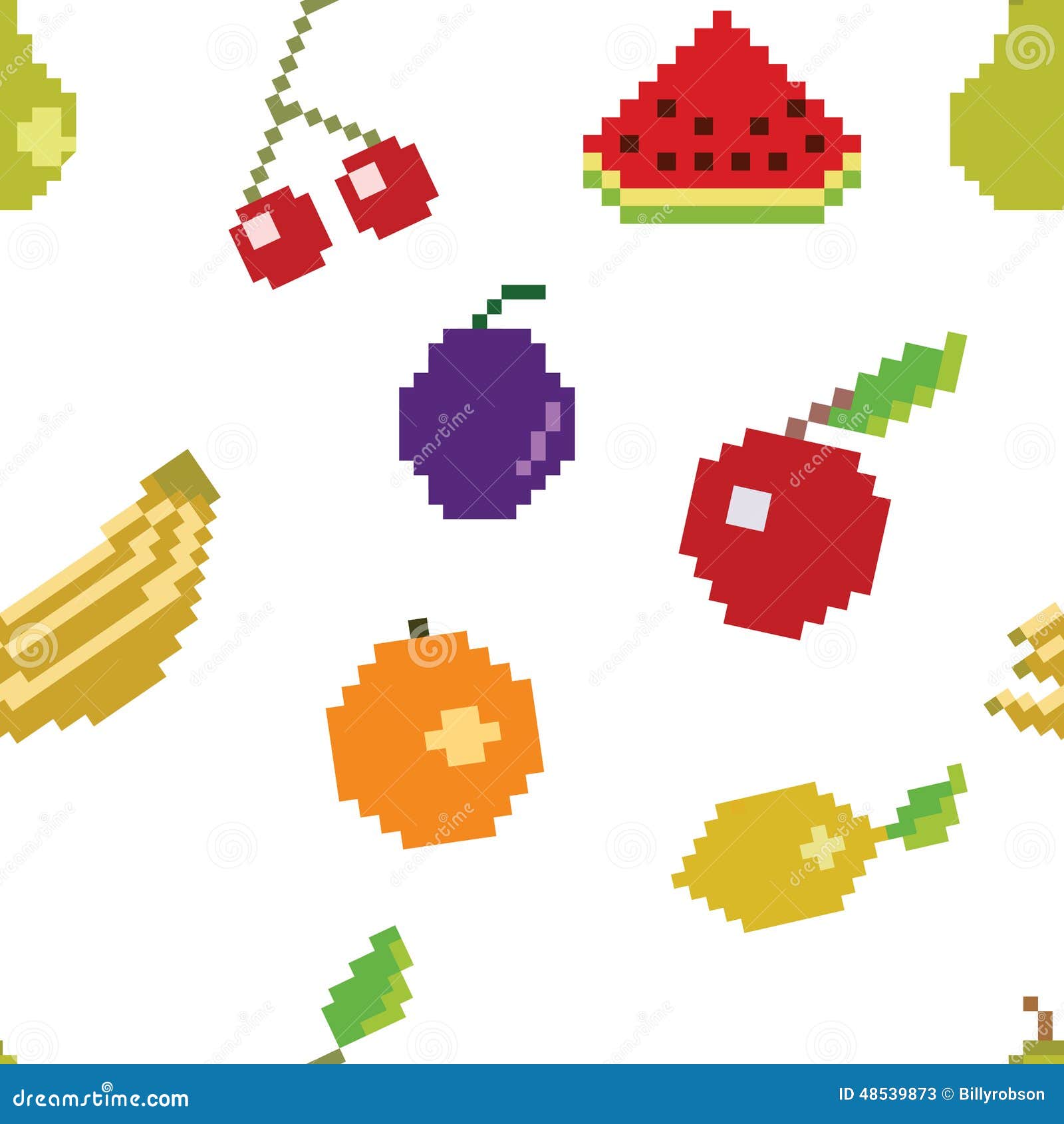 Fruits Coloring Clipart Vector, Colorful Fruit Pixelized Video