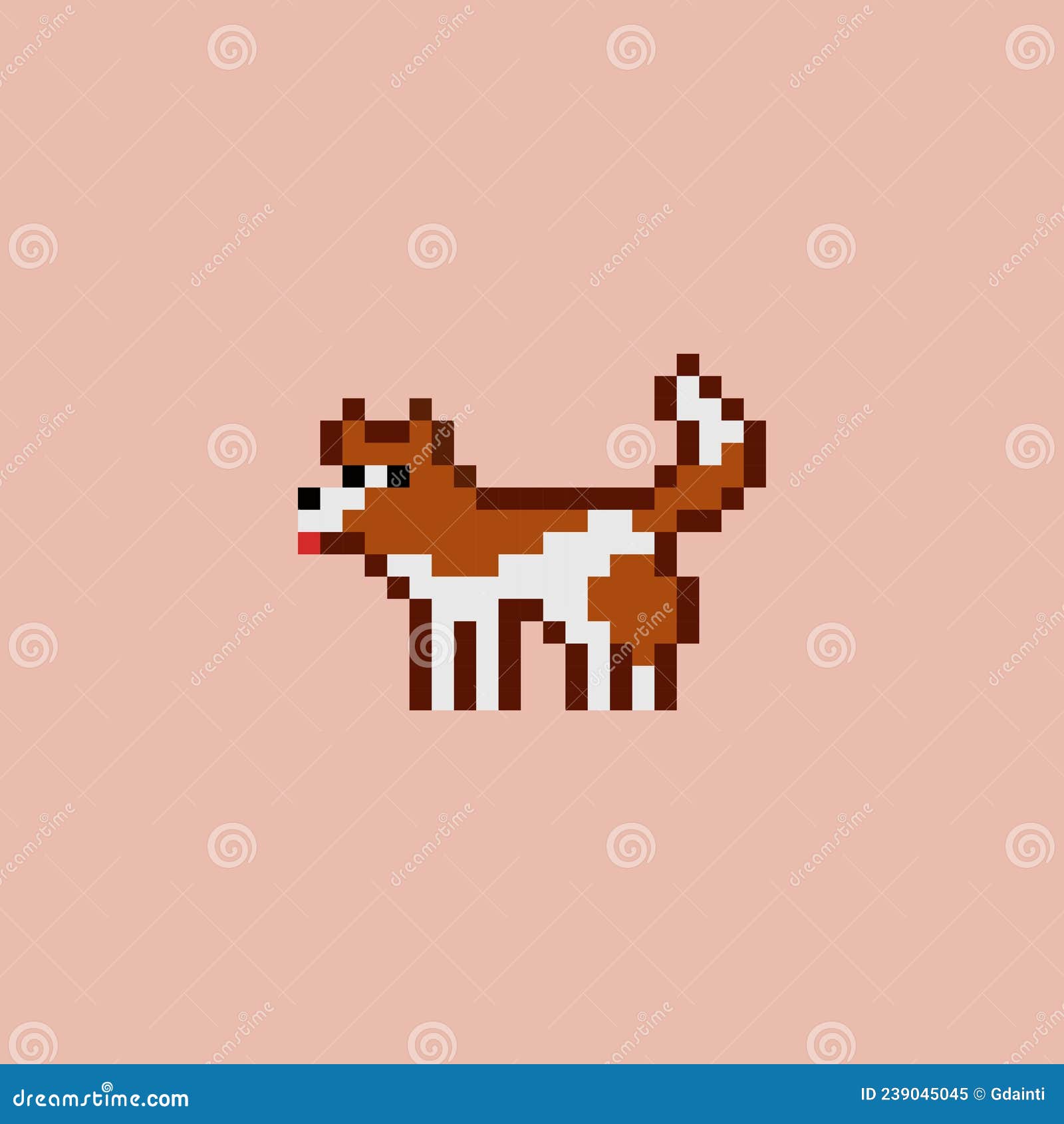  pixel art retro pet cartoon  - dog brown and white color, game  8 bit sprite animal