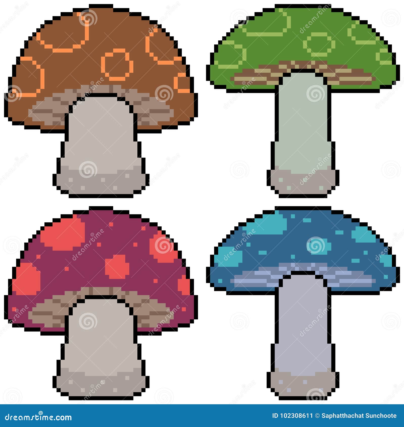 Vector Pixel Art Set Mushroom Stock Vector - Illustration of rectangle