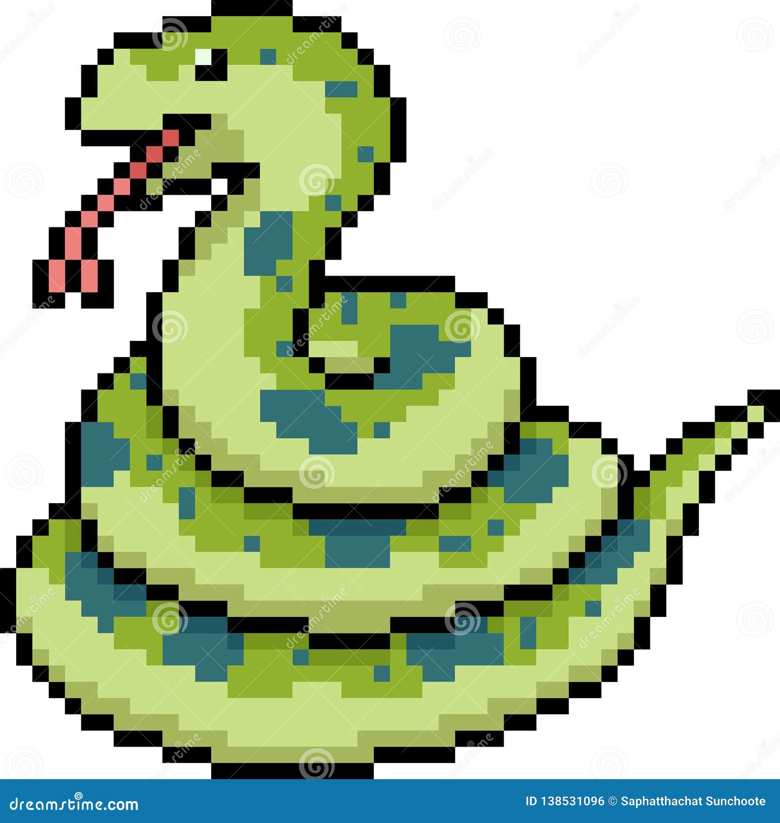Vector Pixel Art Snake Coil Stock Vector - Illustration of green