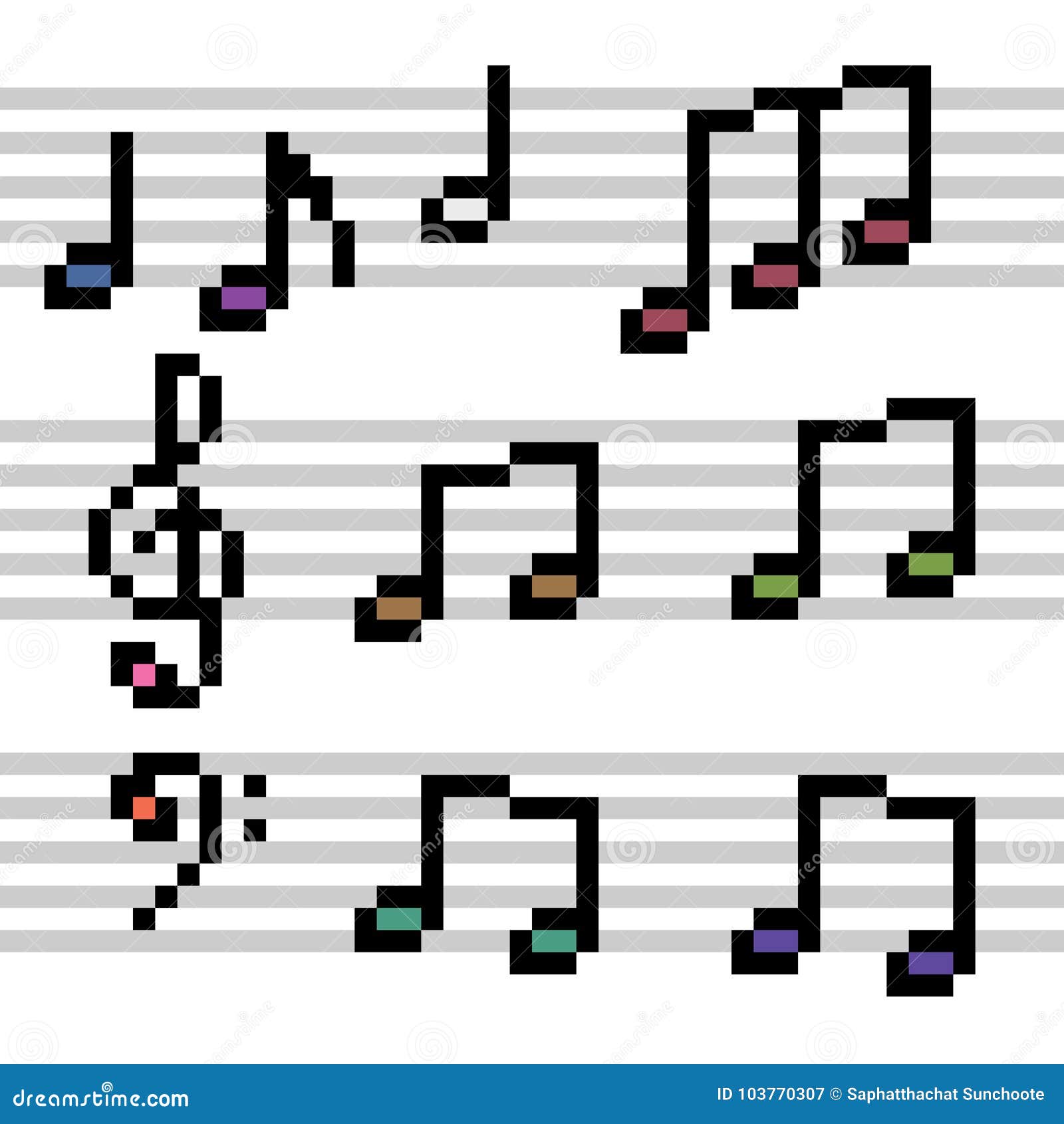 Vector Pixel Art Song Note Set Stock Vector - Illustration of melody