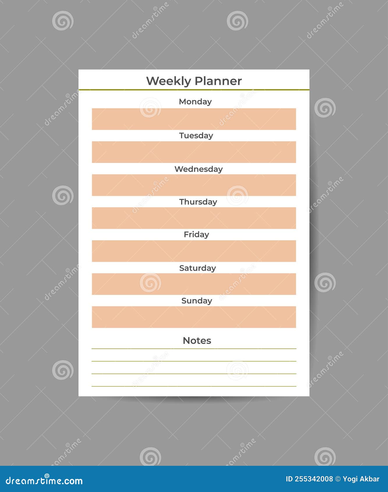Vector Planner Template with Days of the Week. Planning a Schedule of Vector Planner Template with Days of the Week. Planning a Schedule of