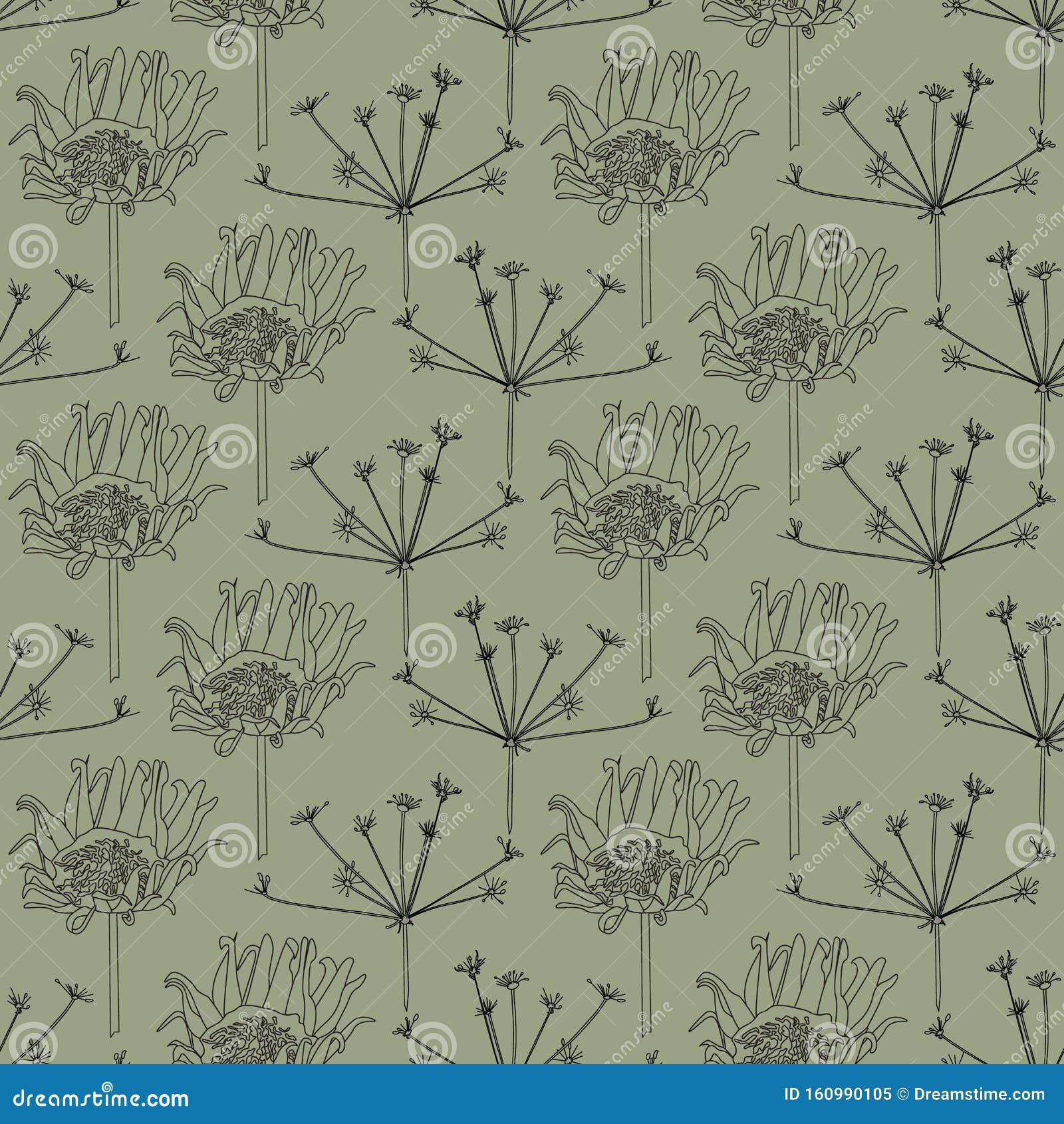 Vector Plants on Sage Green Background Seamless Repeat Pattern. Background  for Textiles, Cards, Manufacturing Stock Vector - Illustration of  repeatable, card: 160990105