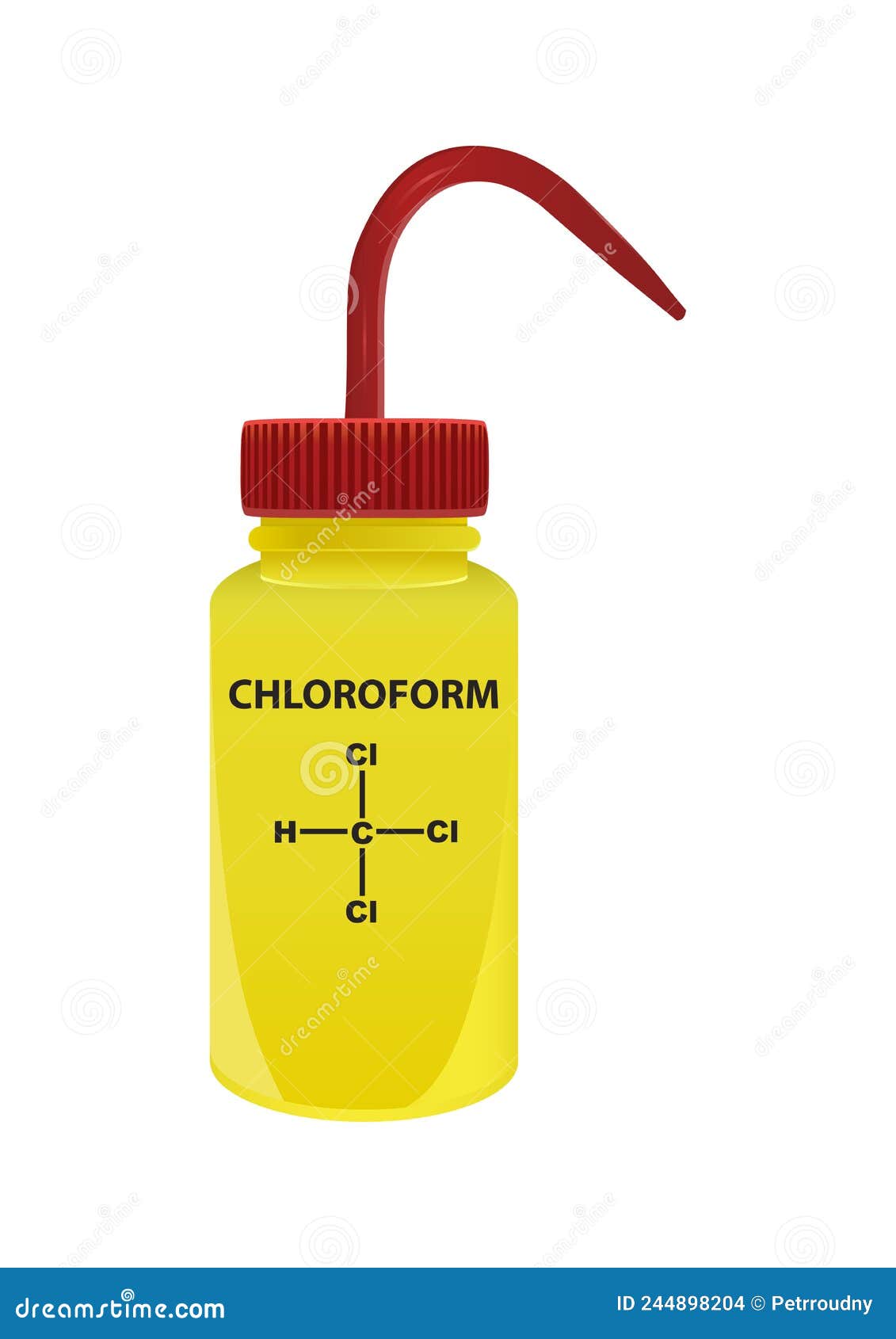  plastic laboratory yellow wash bottle with chloroform.  of a polar chemical solvent.