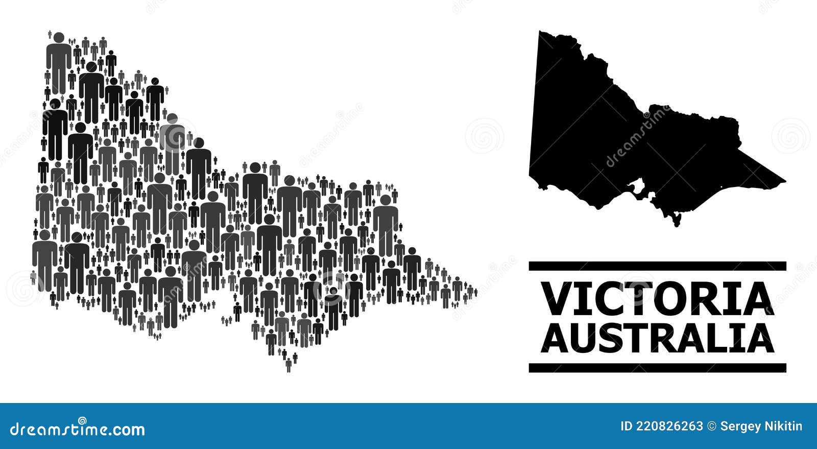 Vector Population Collage Map of Australian Victoria and Solid Map