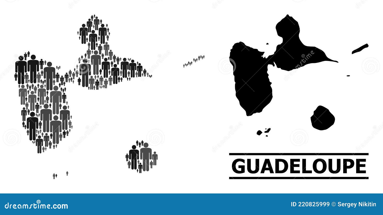 Vector Population Collage Map of Guadeloupe and Solid Map Stock Vector