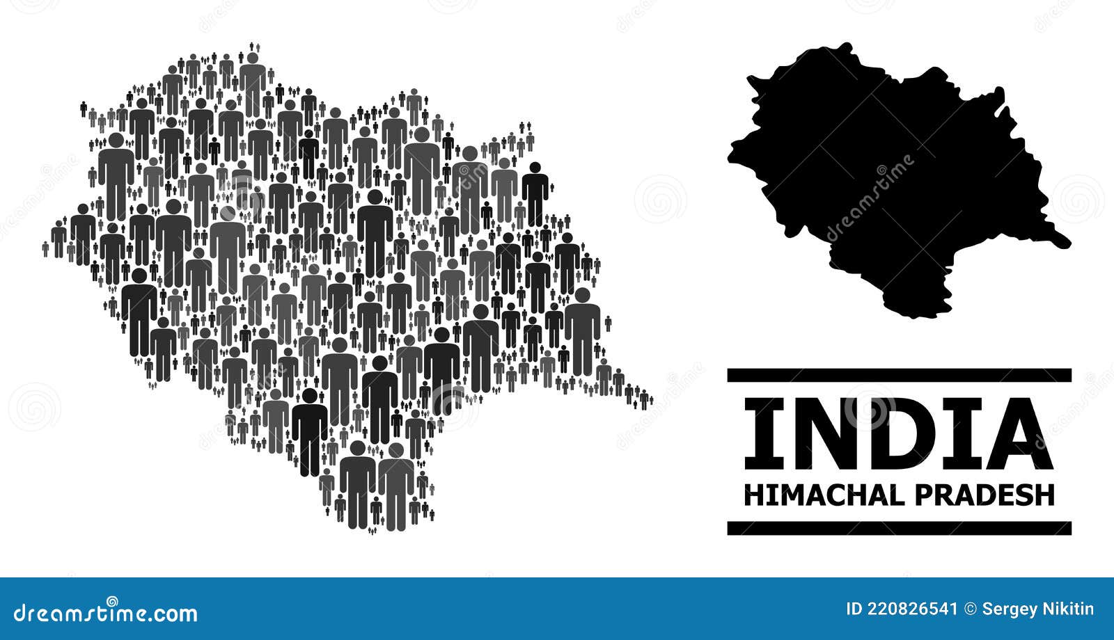 Vector Population Collage Map of Himachal Pradesh State and Solid Map