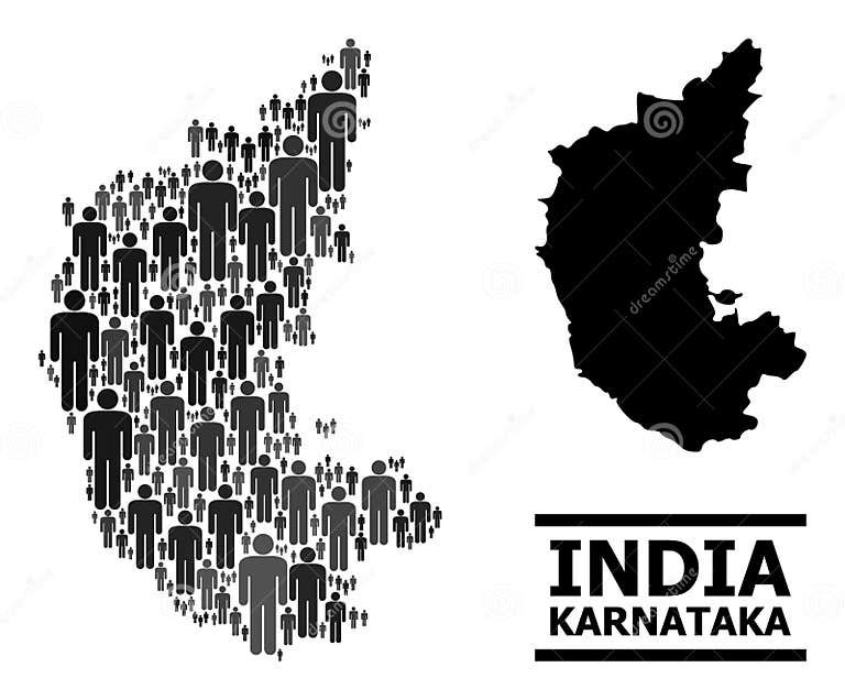Vector Population Collage Map of Karnataka State and Solid Map Stock
