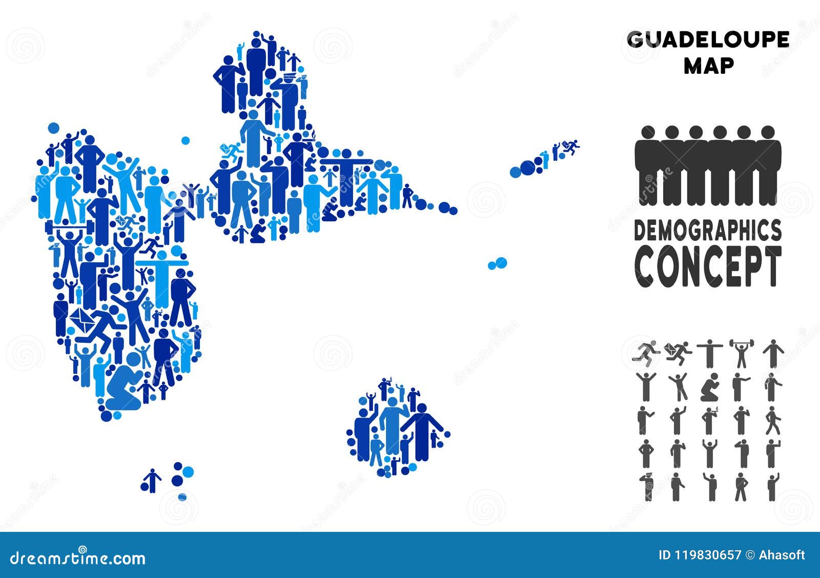Demographics Guadeloupe Map Stock Vector Illustration of blue