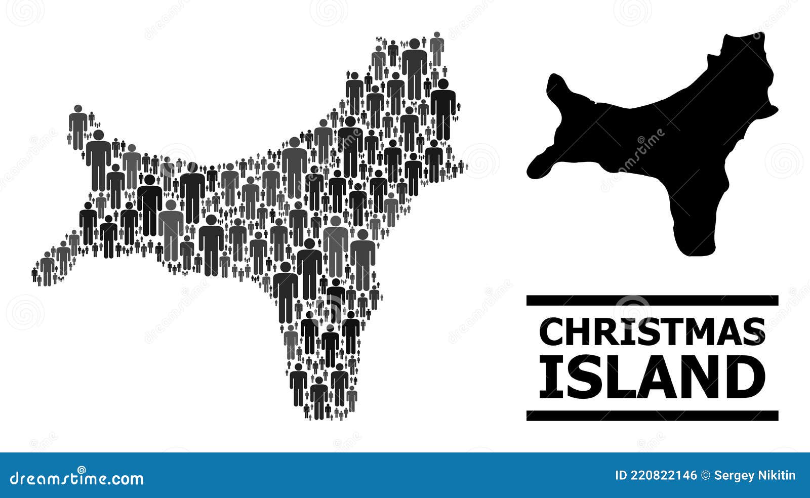 Vector Population Mosaic Map of Christmas Island and Solid Map Stock