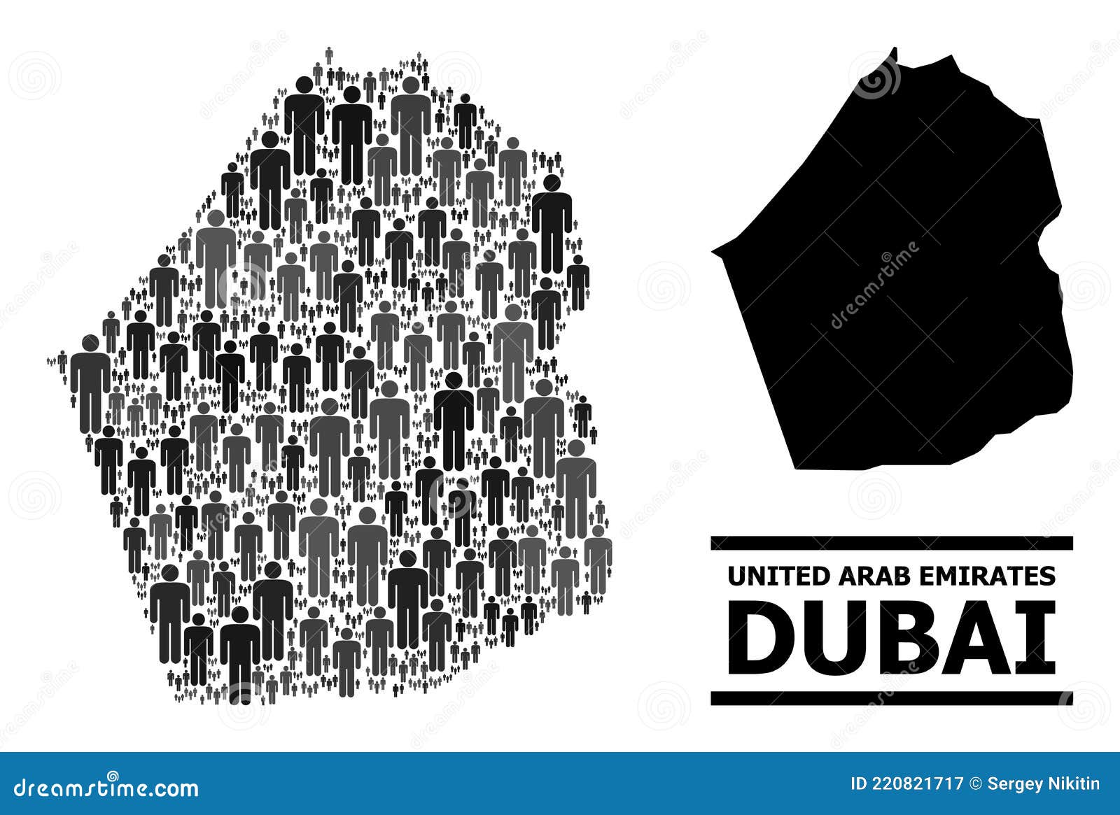 Vector Population Mosaic Map of Dubai Emirate and Solid Map Stock