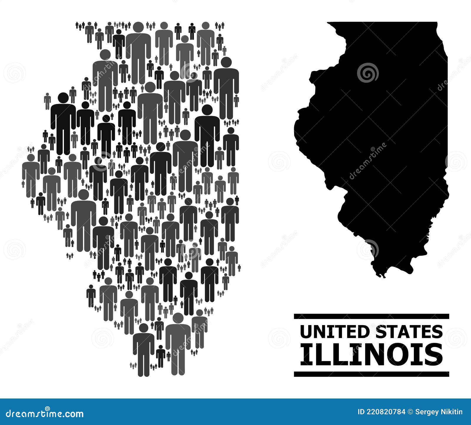 Vector Population Mosaic Map of Illinois State and Solid Map Stock