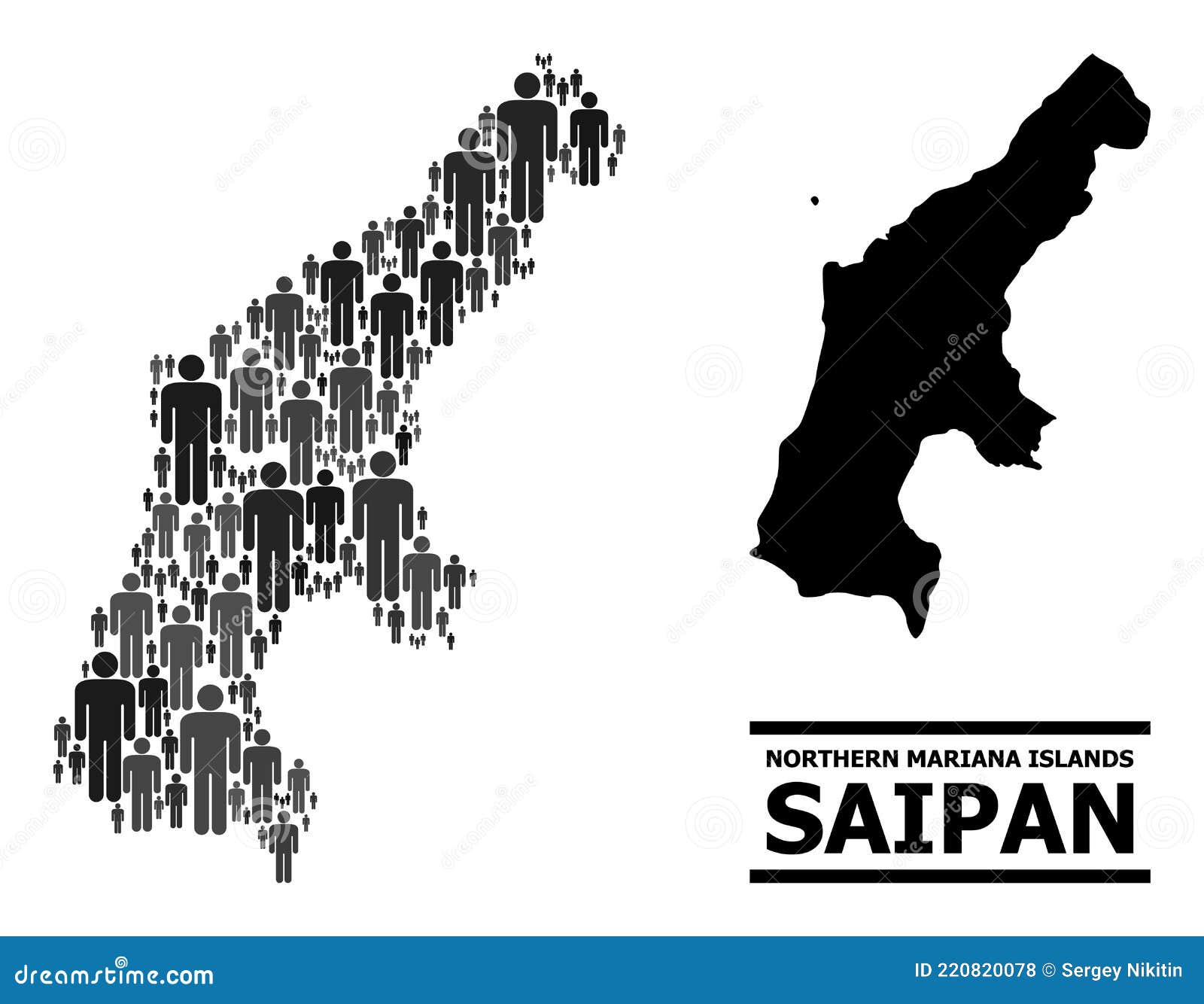 Vector Population Mosaic Map of Saipan Island and Solid Map Stock