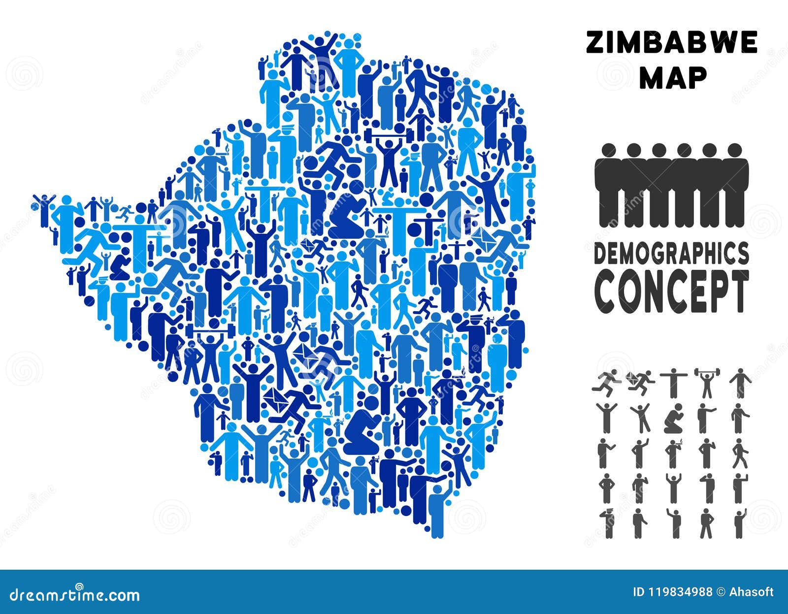 Demographics Zimbabwe Map stock vector. Illustration of elements