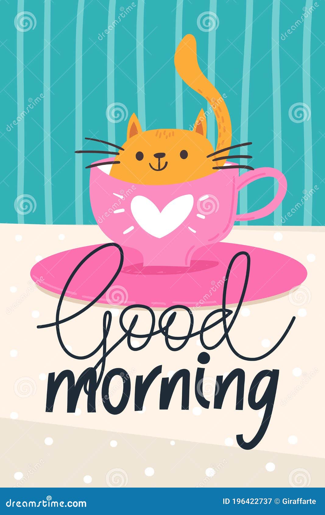Trendy Poster with Funny Hand Drawn Cat and Good Morning Quote ...