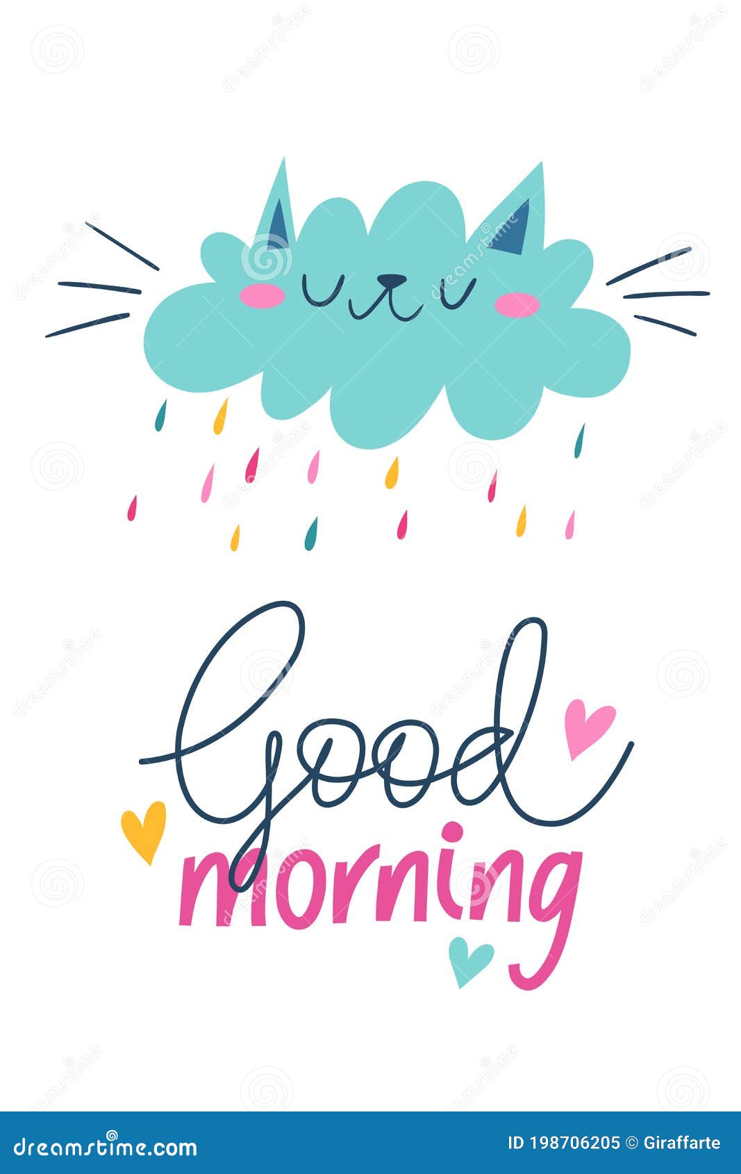 Vector Poster with Funny Cloud Cat and Good Morning Quote. Stock ...