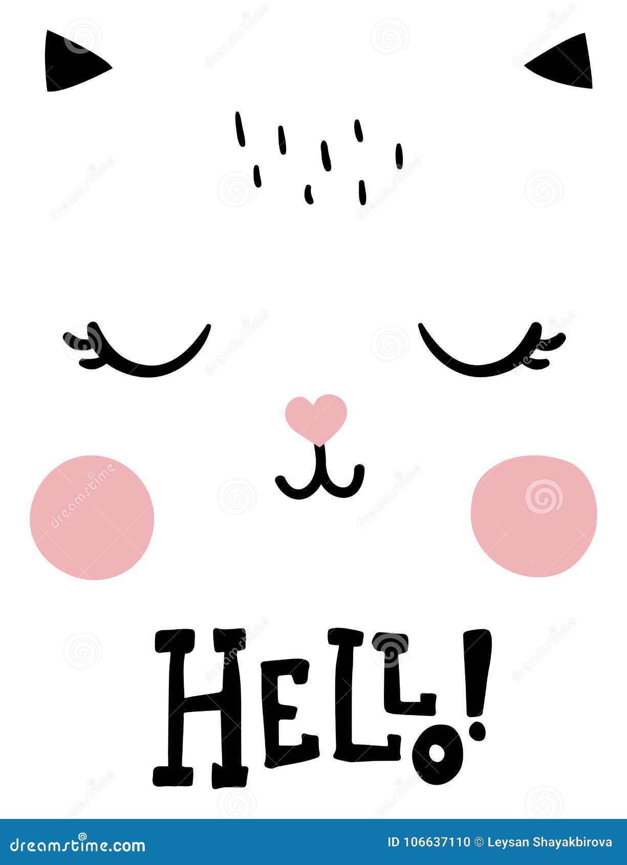 Hello cat stock vector. Illustration of lettering, heart - 106637110