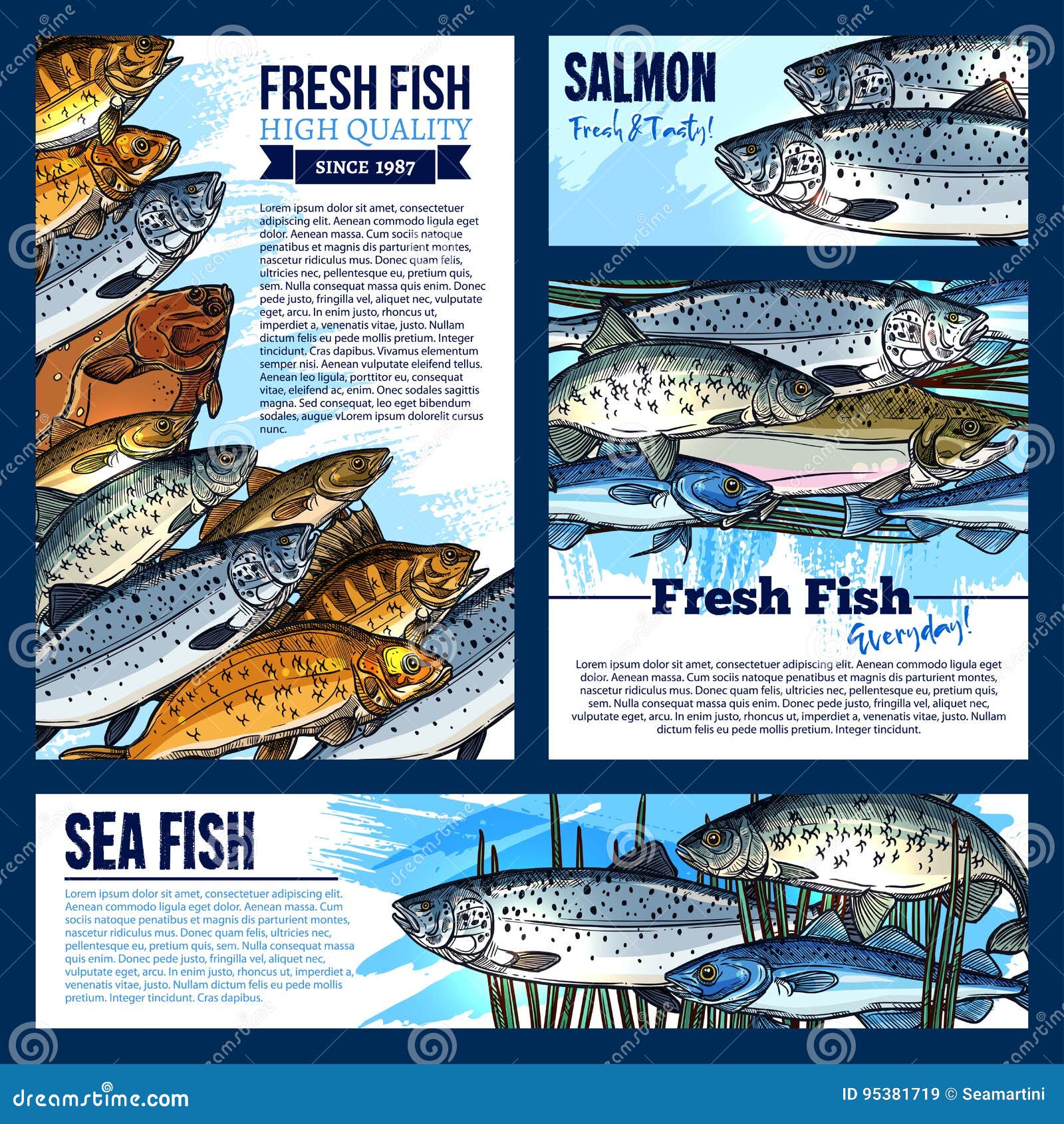 Download Vector Posters Or Banners For Fresh Fish Market Stock Vector - Illustration of graphic, burbot ...