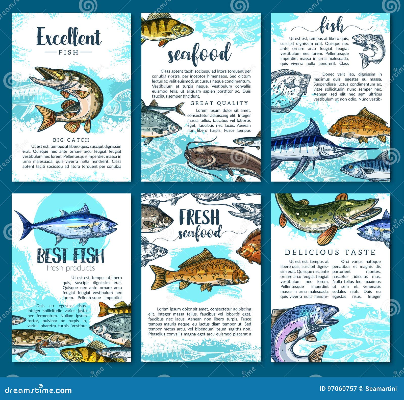 Vector Posters for Fresh Fish Seafood Market Stock Vector Vector Posters for Fresh Fish Seafood Market Stock Vector