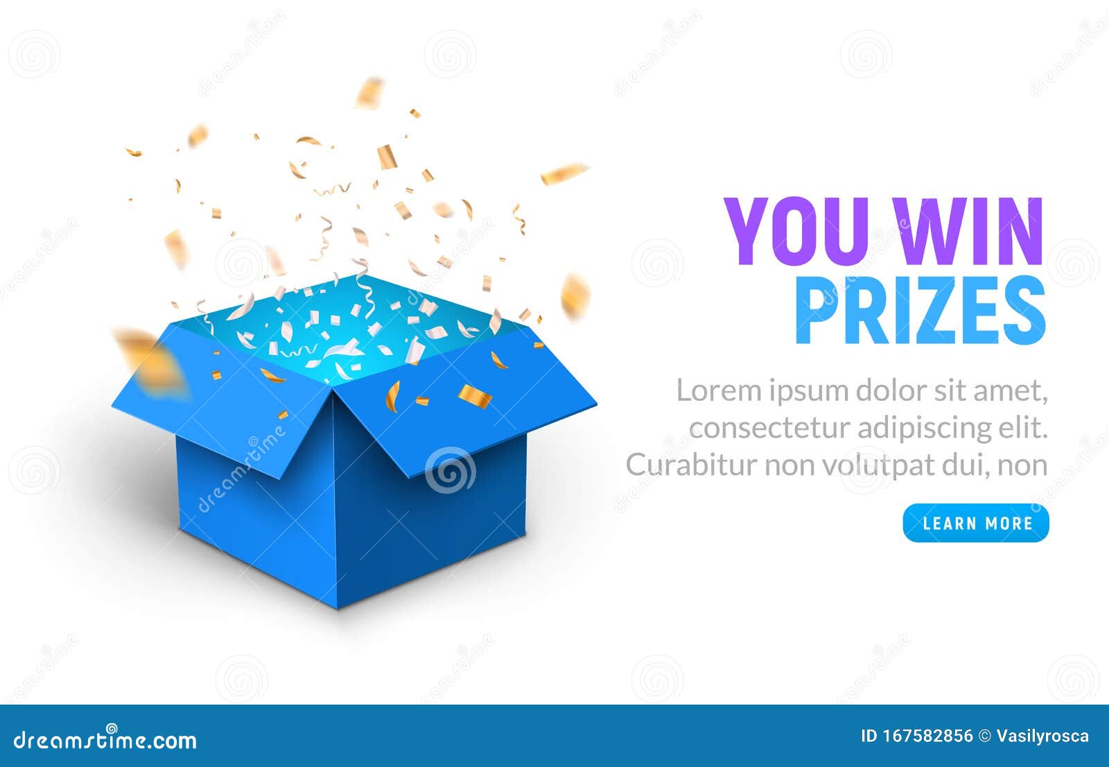  prize gift box confetti explosion background. open box winner reward