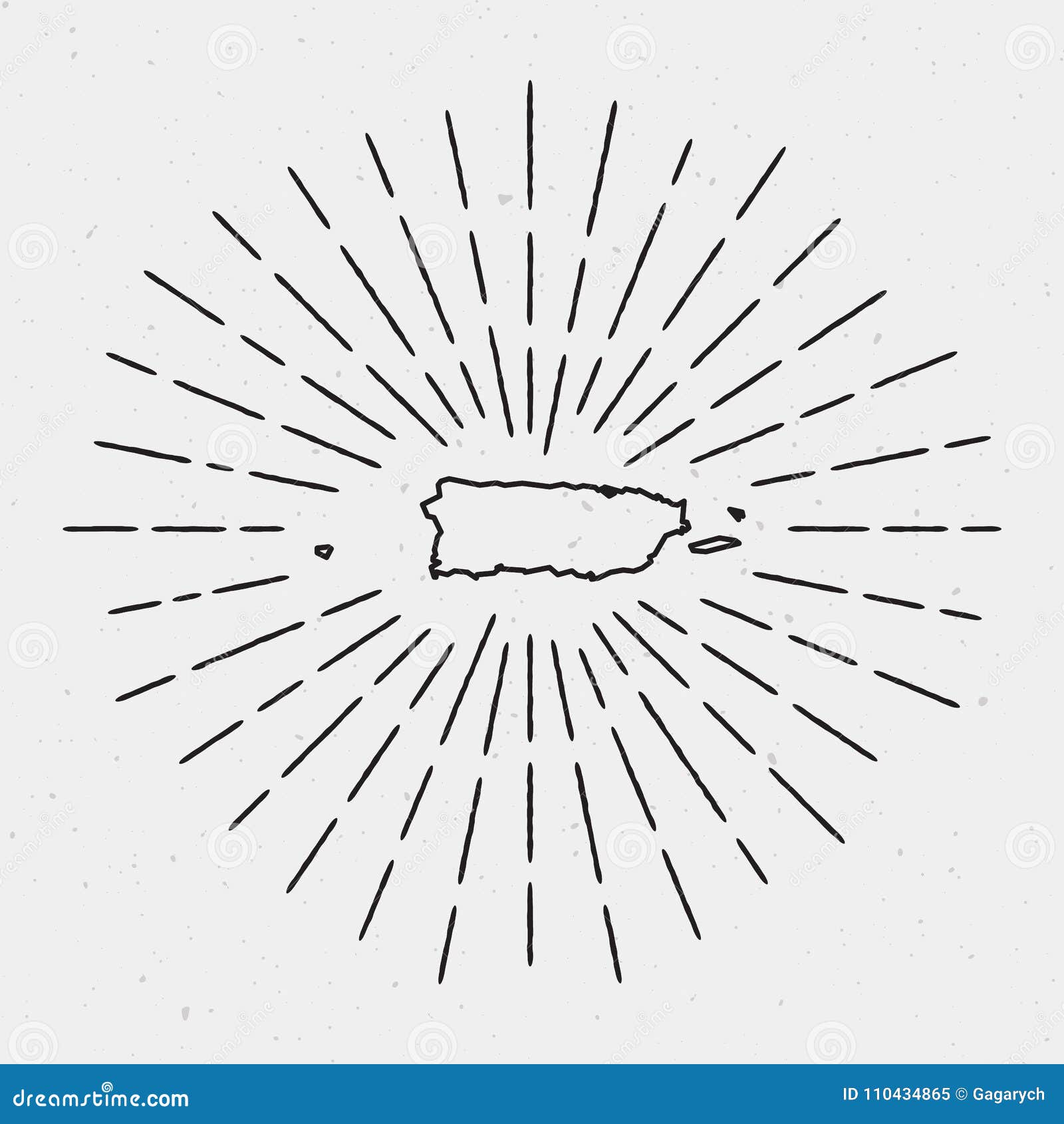 Vector Puerto Rico Map Outline With Retro Stock Vector Illustration Of Beams Radiant