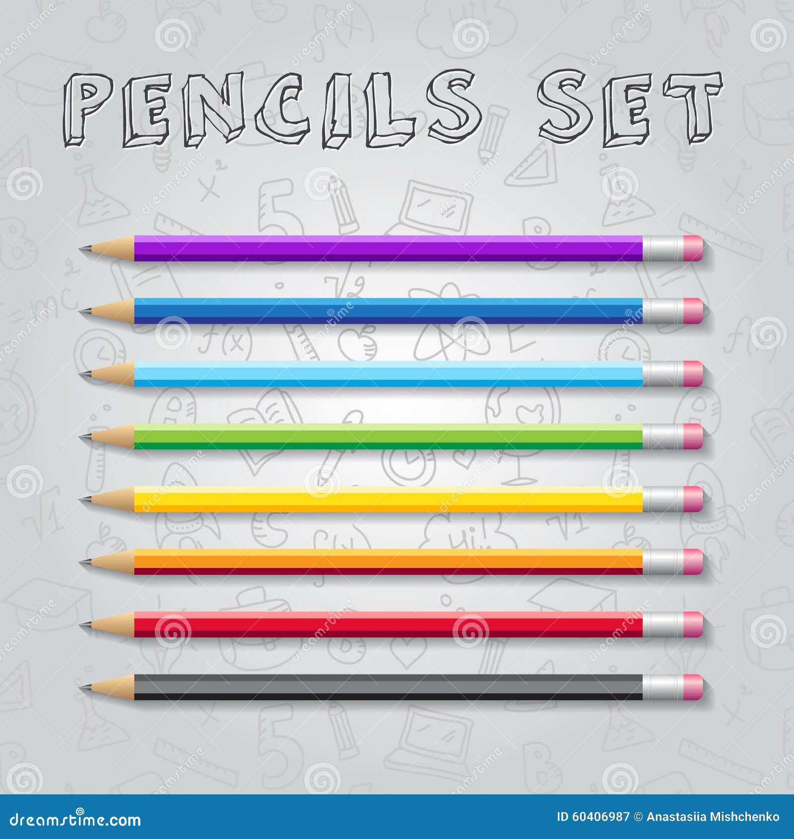 Vector Rainbow Colors Pencils Collection with Stock Vector