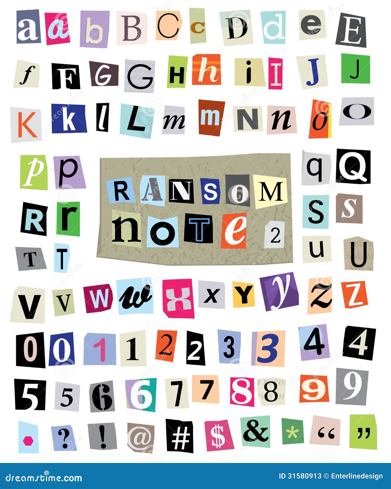 Vector Ransom Note #1- Cut Paper Letters, Numbers, Symbols Stock Vector
