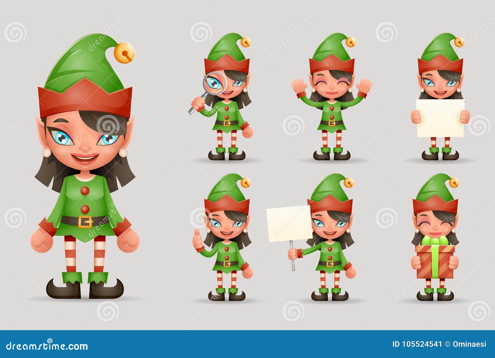 Vector Realista Del Diseño Determinado De Los Iconos Del Duende De La  Muchacha De La Navidad De Santa Teen Icons New Year De Los Ilustración del  Vector - Ilustración de conjunto, amigos