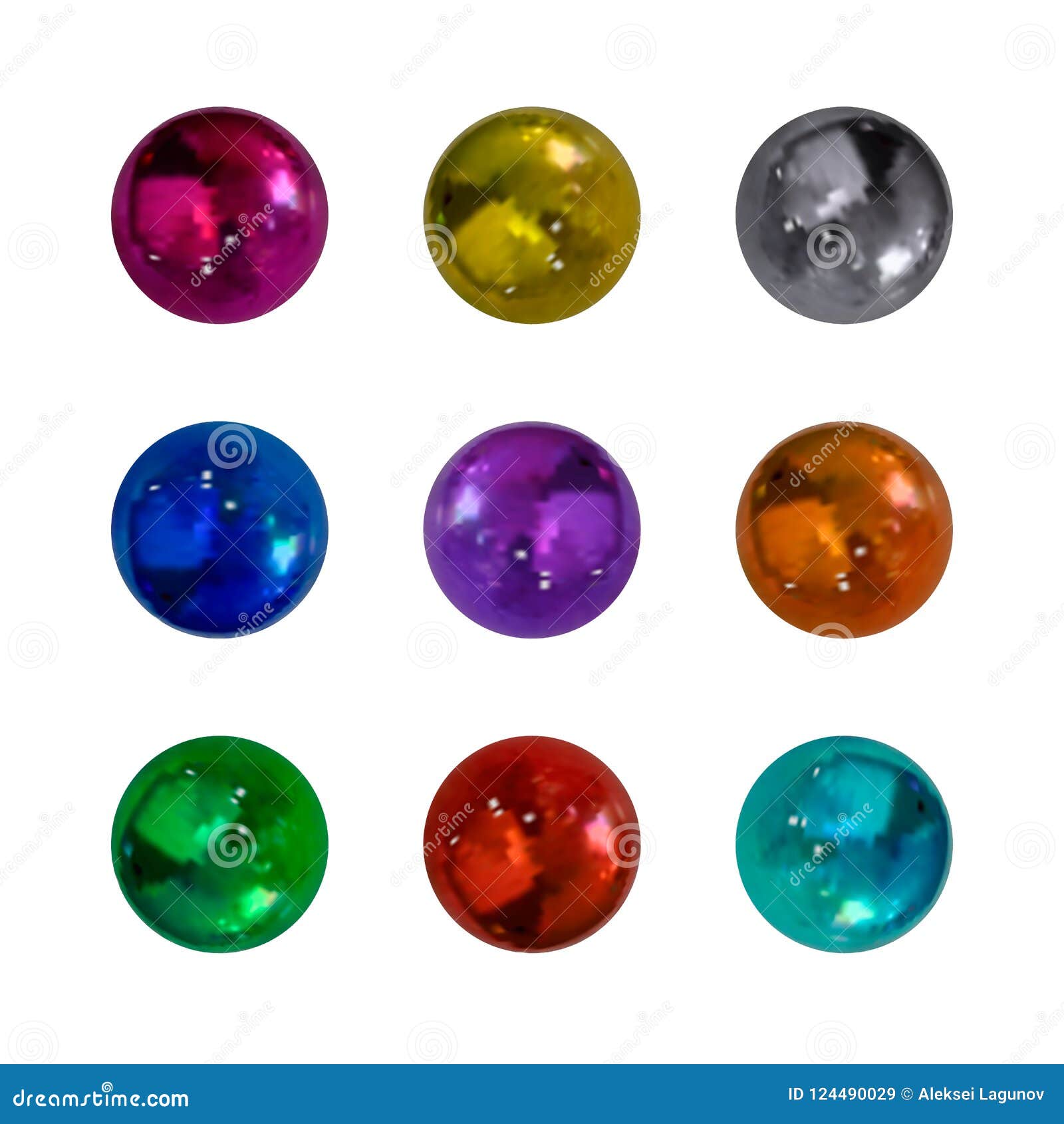 Vector Realistic Balls, Metallic Texture, Isolated Design Elements Set. Stock Vector