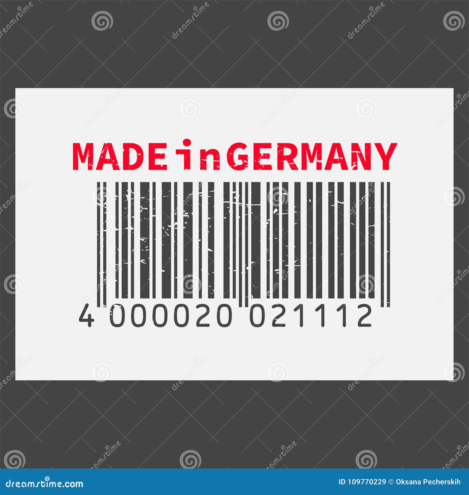 Vector Realistic Barcode Made in Germany on Dark Background. Stock