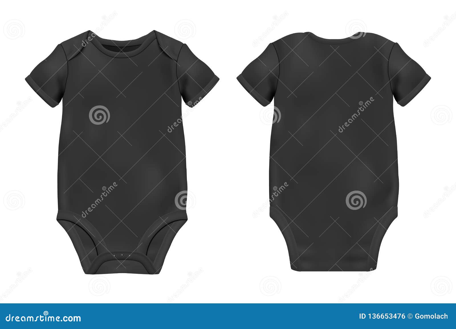 Vector Realistic Black Blank Baby Bodysuit Template, Mock-up Closeup ...