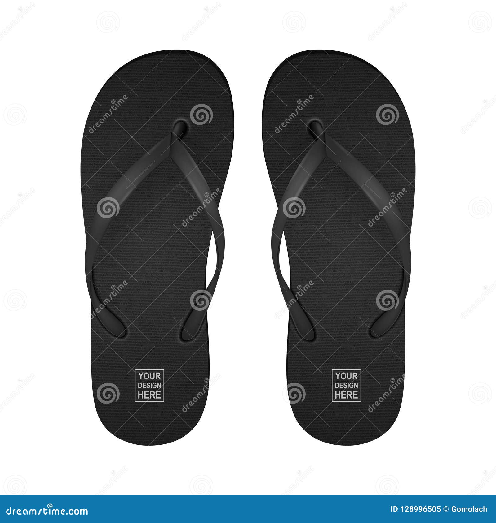 Vector Realistic 3d Black Blank Empty Flip Flop Set Closeup Isolated on ...