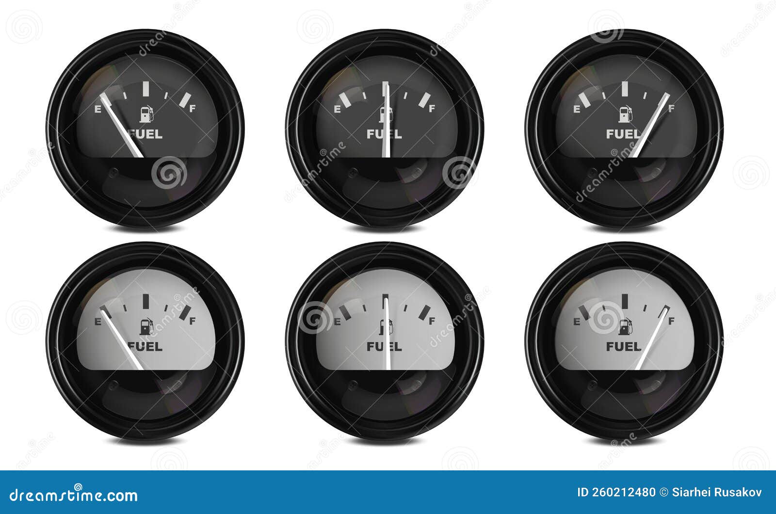Vector Realistic, 3D Set of Fuel Level Indicators in the Car. Stock