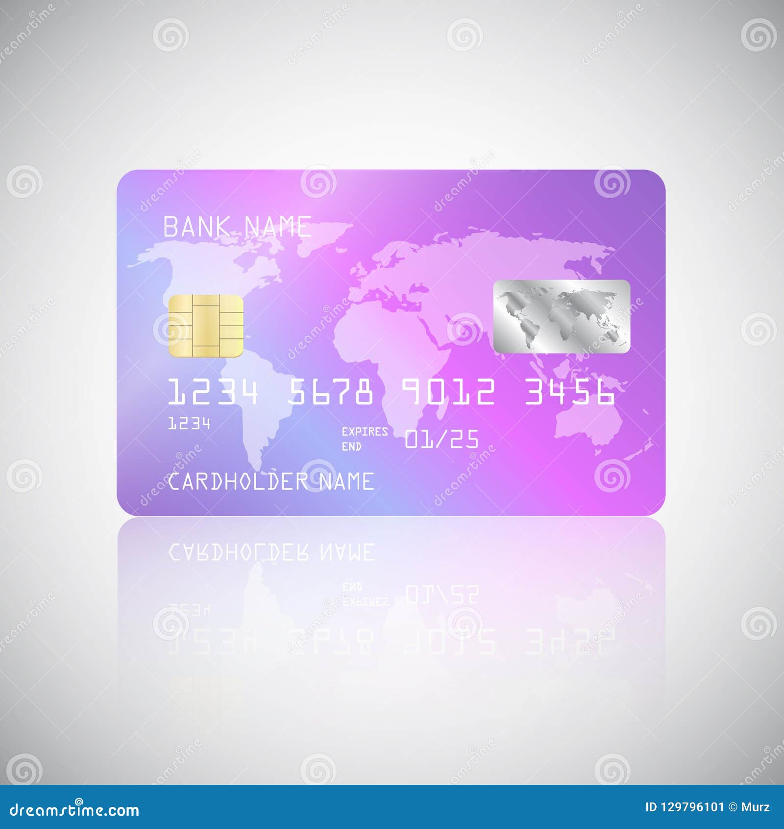 Vector Realistic Detailed Credit Card With The World Map On Holographic Background Stock Vector ...