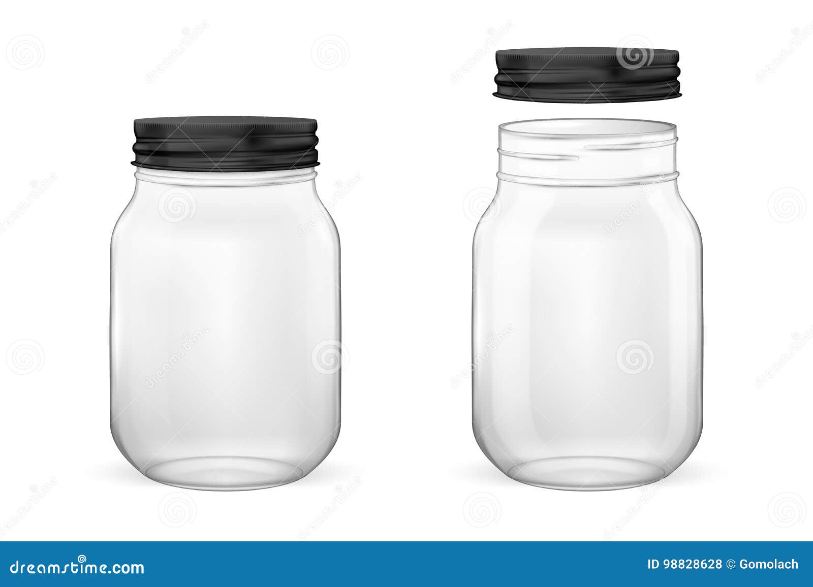Download Vector Realistic Empty Glass Jar For Canning And Preserving Set With Black Lid Open And Closed Closeup Isolated On Stock Vector Illustration Of Storage Autumn 98828628