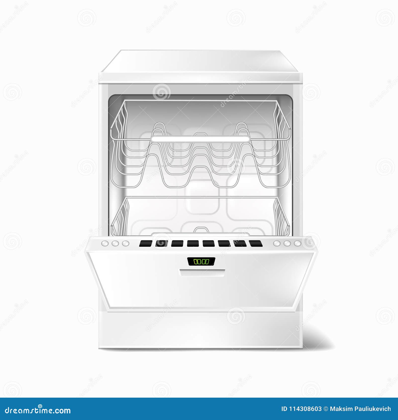 Vector Realistic Empty Dishwasher with Open Door Stock Vector