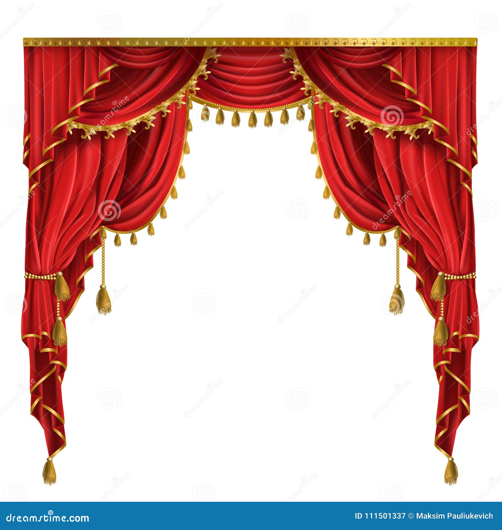  realistic luxury red curtains with drapery
