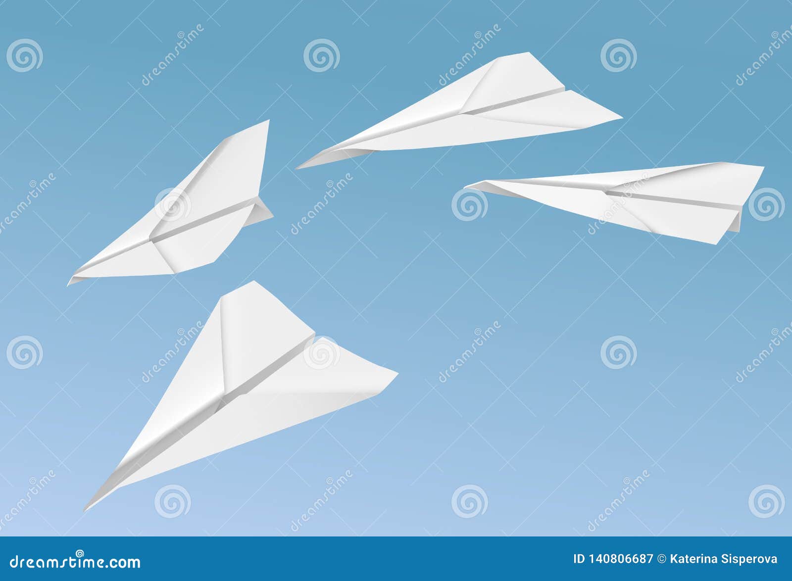 Vector Realistic Paper Planes Flying on the Blue Sky Background Stock ...