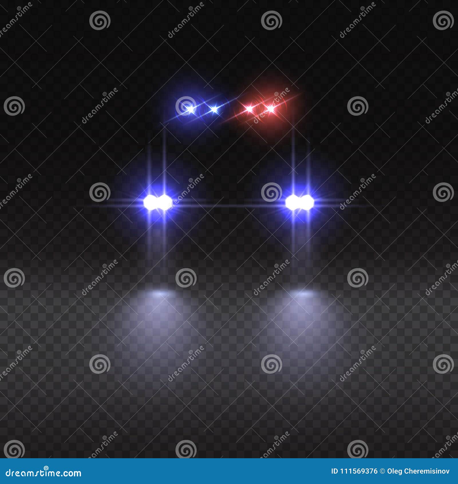 Vector Realistic Police Car Light Effect On Dark Transparent Background